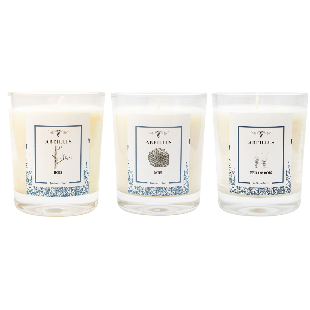 Set 3 bougies Miel & fève tonka // Cèdre & vétiver // Feu de bois